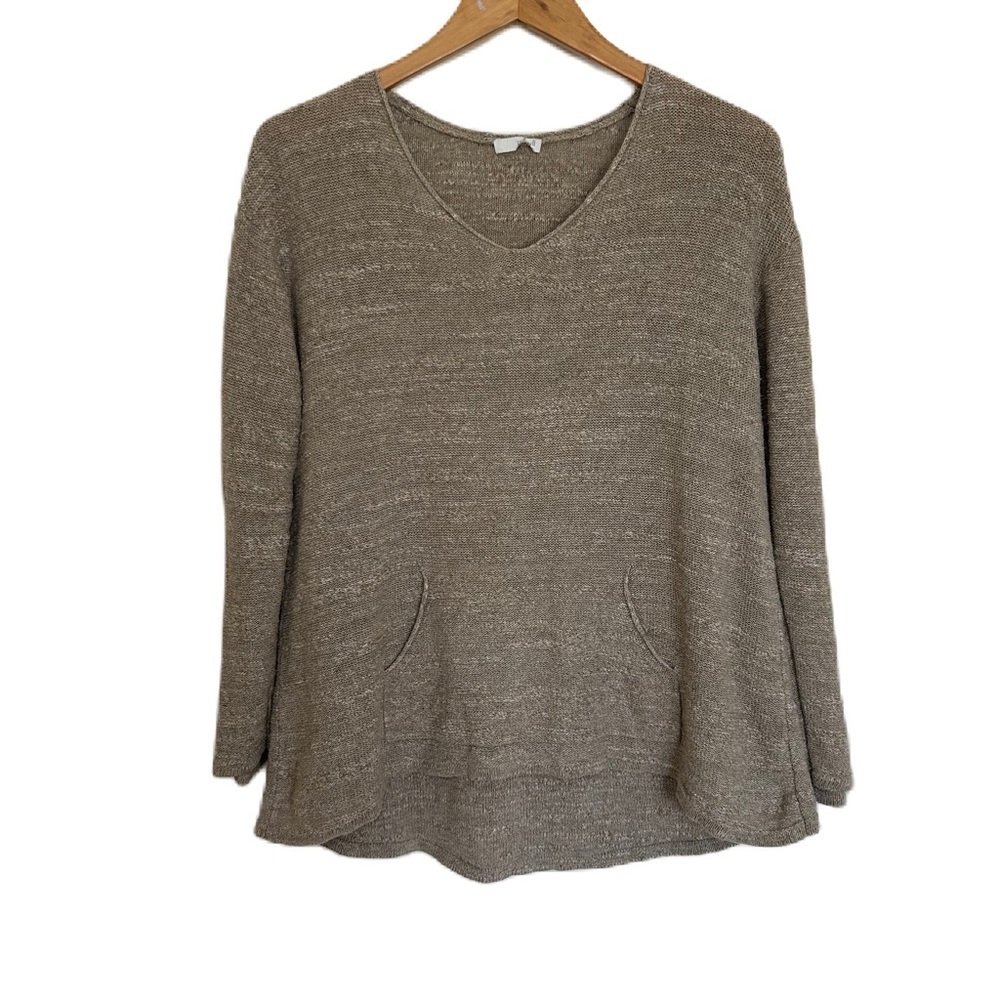 J. Jill Pure Jill Women's Tan 100% Cotton V-Neck Sweater with Front Pouch Pocket - Picture 3 of 12